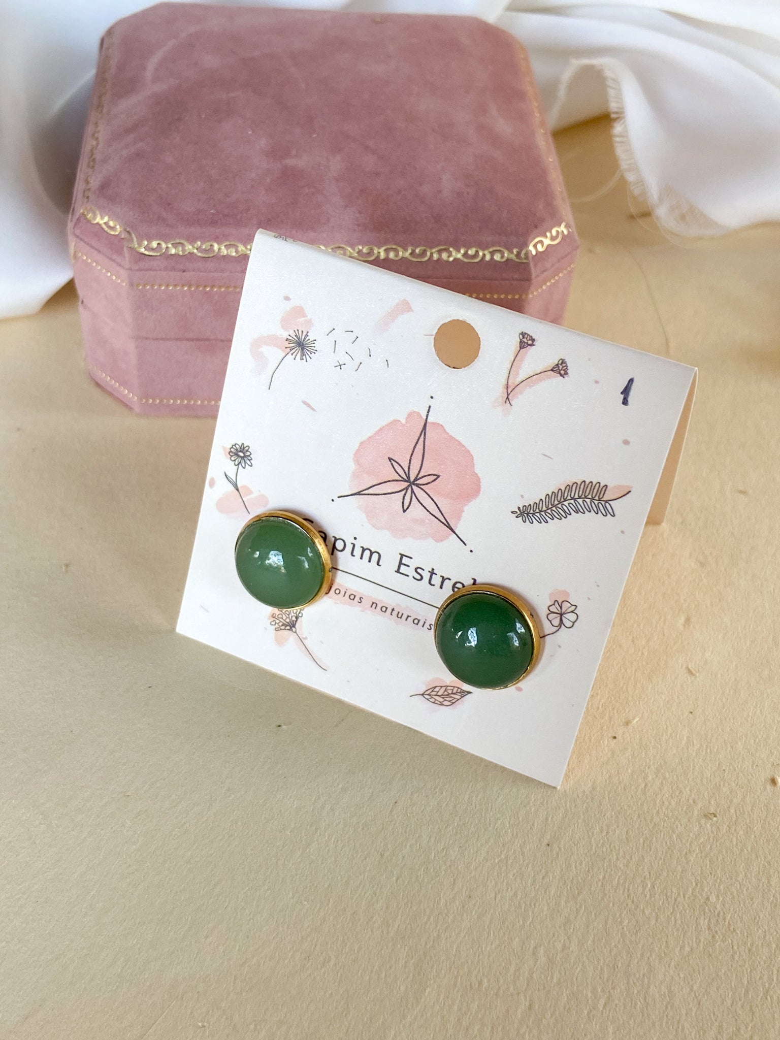 Brinco Cristal Quartzo Verde Dourado - Bazar