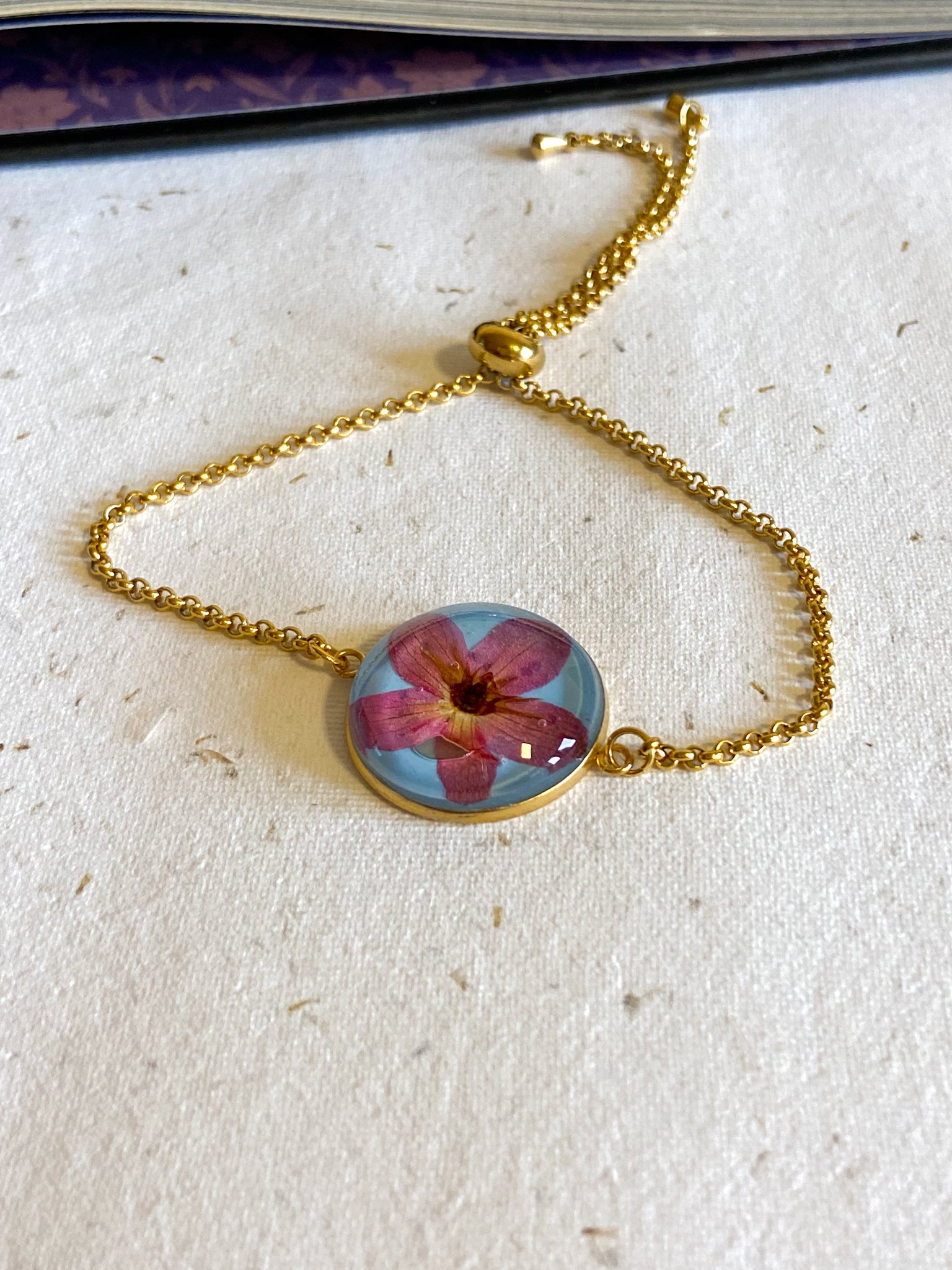 Pulseira Ajustável Flor do Cerrado Rosa- Bazar